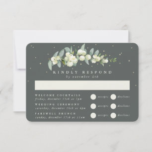 Green Snowberry+Eucalyptus Wedding Multi-Event RSVP Card