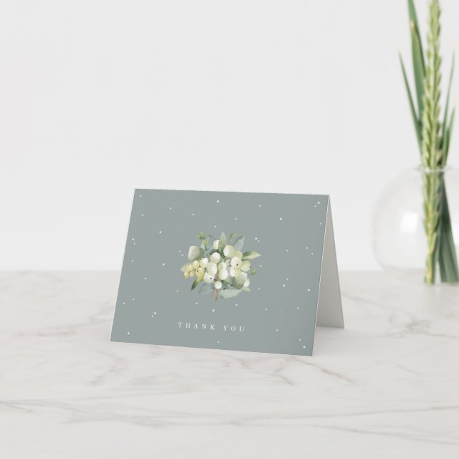 Green Snowberry+Eucalyptus Wedding Note Thank You Card (Front)