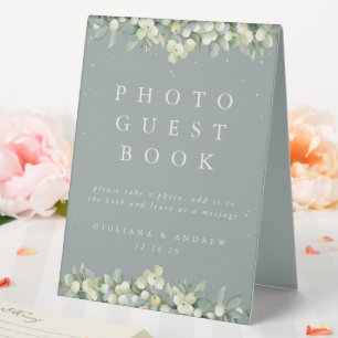 Green Snowberry+Eucalyptus Wedding Photo GuestBook