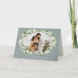 Green Snowberry+Eucalyptus Wedding Photo Thank You Card