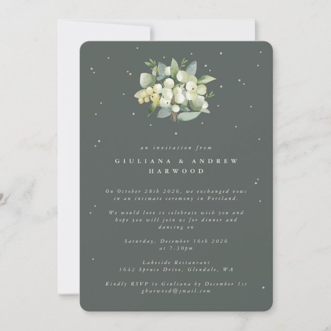 Green Snowberry+Eucalyptus Wedding Reception Invitation (Front)