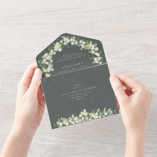 Green Snowberry+Eucalyptus Wedding Reception Only All In One Invitation