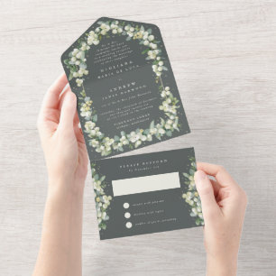 Green Snowberry+Eucalyptus Wedding Reception Only All In One Invitation