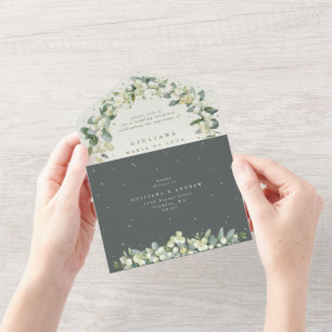Green Snowberry+Eucalyptus Wedding Reception Only All In One Invitation