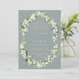 Green Snowberry+Eucalyptus Wedding Reception Only Invitation