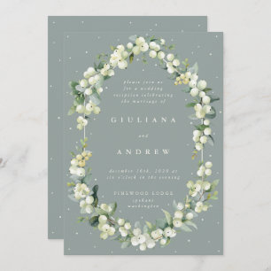 Green Snowberry+Eucalyptus Wedding Reception Only Invitation