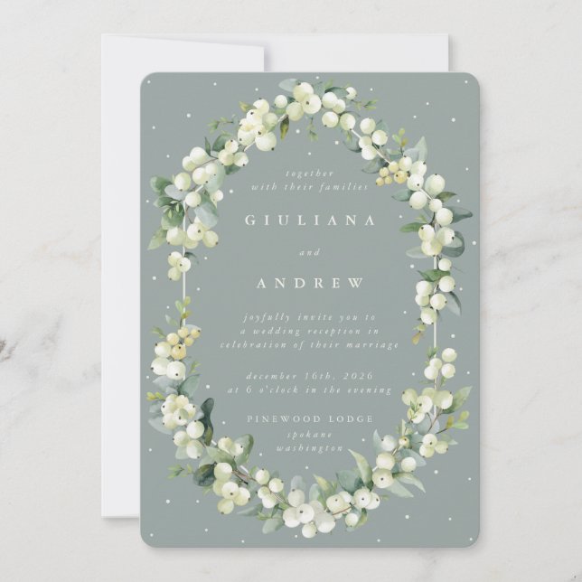 Green Snowberry+Eucalyptus Wedding Reception Only Invitation (Front)
