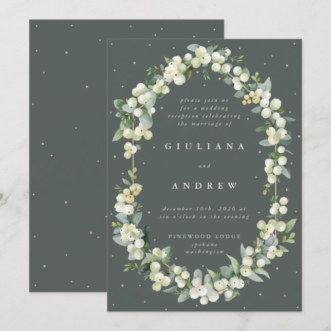 Green Snowberry+Eucalyptus Wedding Reception Only Invitation (Front/Back)