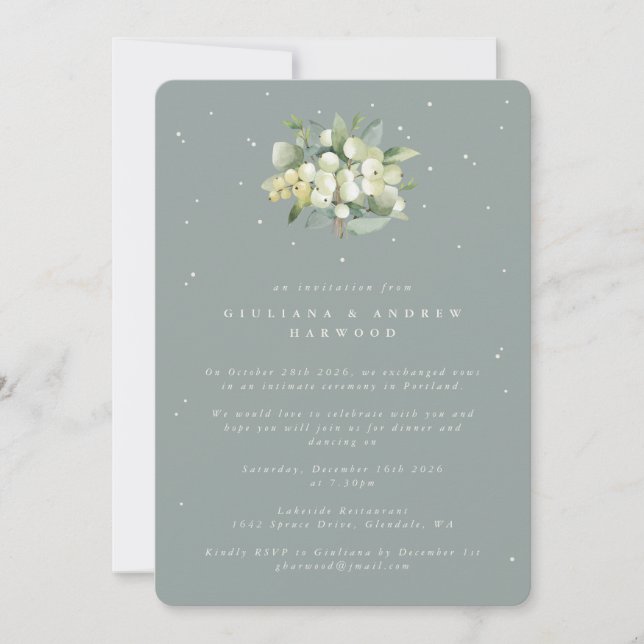 Green Snowberry+Eucalyptus Wedding Reception Photo Invitation (Front)