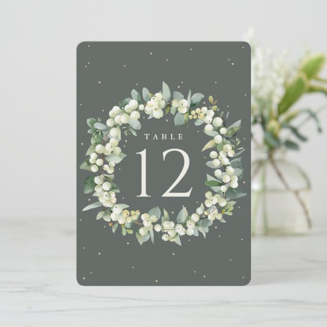 Green Snowberry+Eucalyptus Wedding Table Number (Standing Front)
