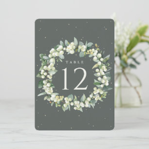 Green Snowberry+Eucalyptus Wedding Table Number