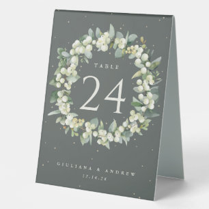 Green Snowberry+Eucalyptus Wedding Table Number