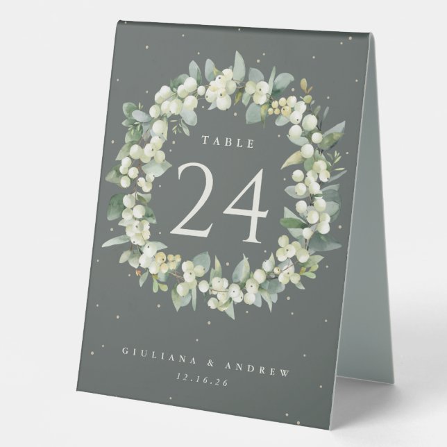 Green Snowberry+Eucalyptus Wedding Table Number (Front)