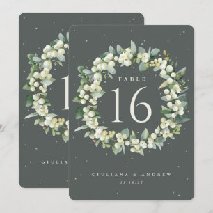 Green Snowberry+Eucalyptus Wedding Table Number