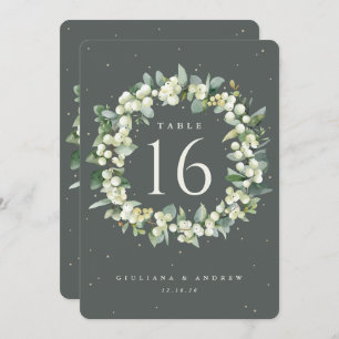 Green Snowberry+Eucalyptus Wedding Table Number