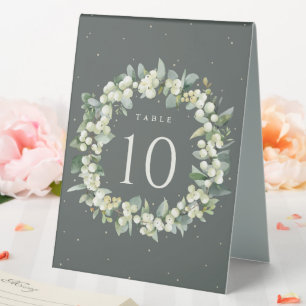Green Snowberry+Eucalyptus Wedding Table Number
