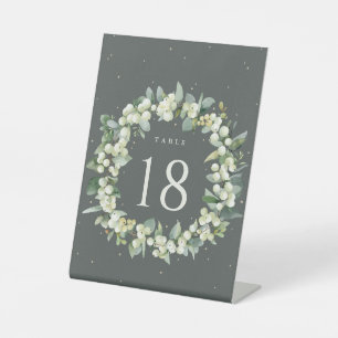 Green Snowberry+Eucalyptus Wedding Table Number Pedestal Sign