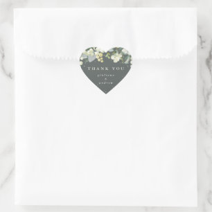 Green Snowberry+Eucalyptus Wedding Thank You Heart Sticker