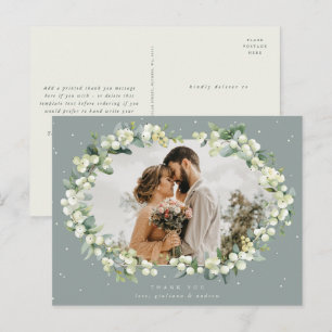Green Snowberry+Eucalyptus Wedding Thank You Photo Postcard