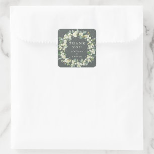 Green Snowberry+Eucalyptus Wedding Thank You Square Sticker