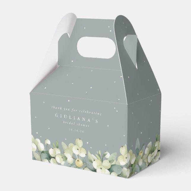 Green Snowberry+Eucalyptus Winter Bridal Shower Favour Box (Front Side)