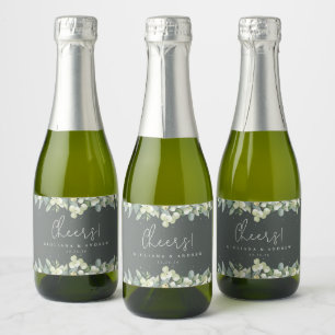 Green Snowberry+Eucalyptus Winter Wedding Mini Sparkling Wine Label