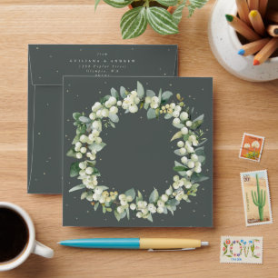 Green Snowberry+Eucalyptus Wreath Square Envelope