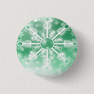 Green Snowflake 3 Cm Round Badge