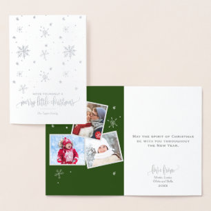 Green Snowflake 3 Photo Christmas Foil Card