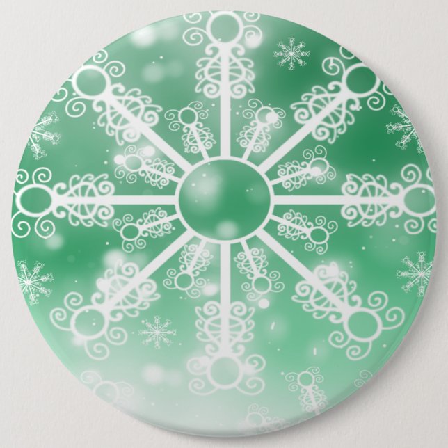 Green Snowflake 6 Cm Round Badge (Front)