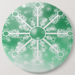 Green Snowflake 6 Cm Round Badge