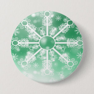 Green Snowflake 7.5 Cm Round Badge