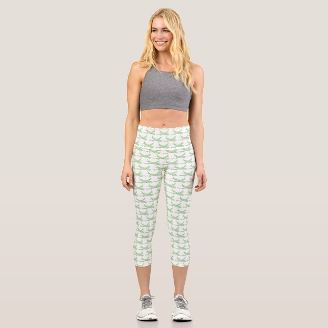 Green Snowflake Aeroplane -   Capri Leggings (Front)