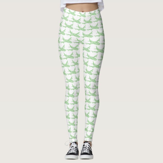 Green Snowflake Aeroplane -  Leggings (Front)