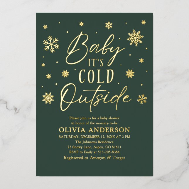Green Snowflake Baby It's Cold Outside Baby Shower (Front)