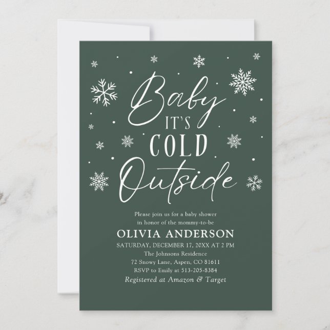 Green Snowflake Baby It's Cold Outside Baby Shower Invitation (Front)