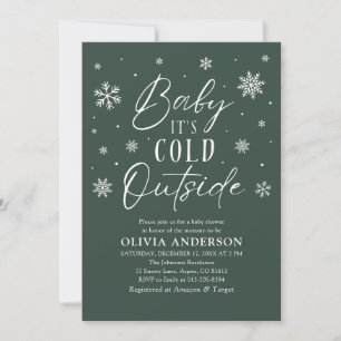 Green Snowflake Baby It's Cold Outside Baby Shower Invitation