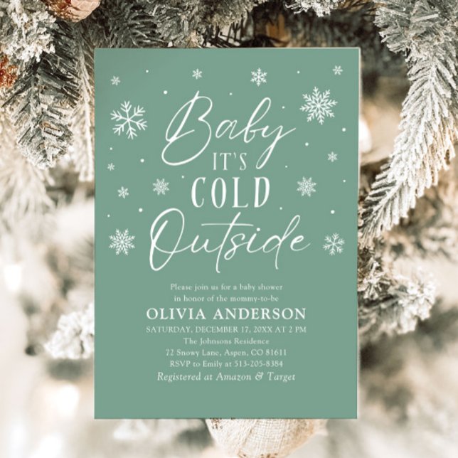 Green Snowflake Baby It's Cold Outside Baby Shower Invitation (Green Snowflake Baby It's Cold Outside Baby Shower Invitation)