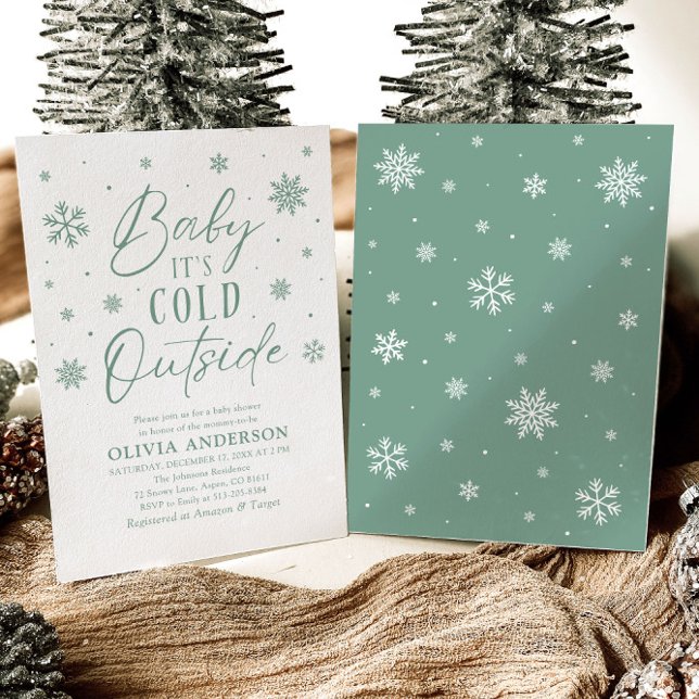 Green Snowflake Baby It's Cold Outside Baby Shower Invitation (Green Snowflake Baby It's Cold Outside Baby Shower Invitation)