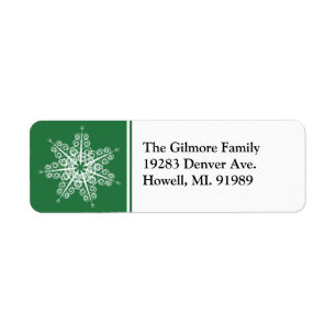 Green Snowflake Christmas Return Address Labels