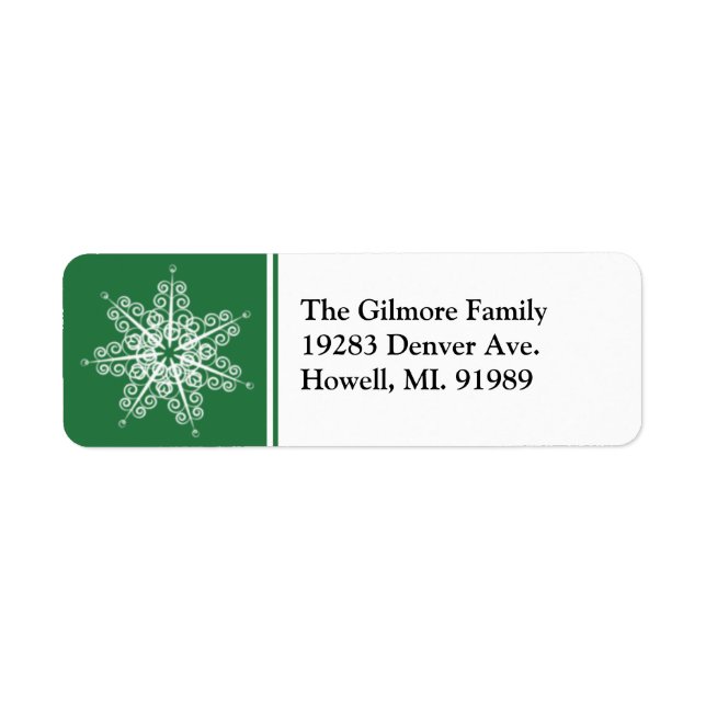 Green Snowflake Christmas Return Address Labels (Front)
