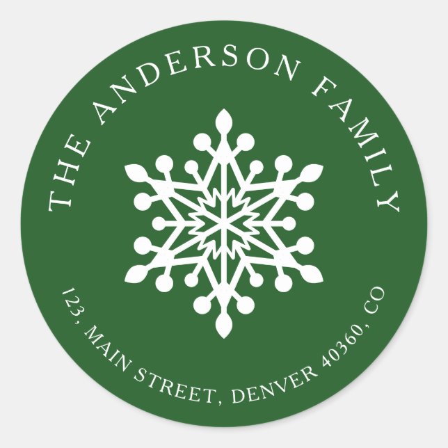 Green snowflake Christmas return gift sticker (Front)