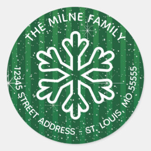 Green Snowflake - Circle Return Address Classic Round Sticker