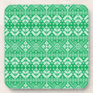 Green Snowflake & Floral Fair Isle Christmas Coaster