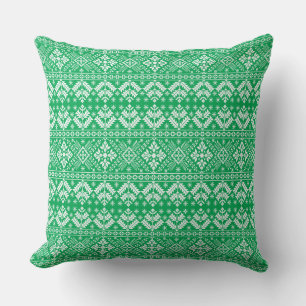 Green Snowflake & Floral Fair Isle Christmas Cushion