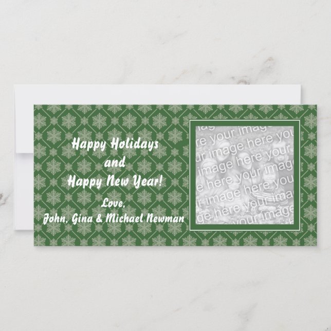 Green Snowflake Holiday Photo Cards (Front)