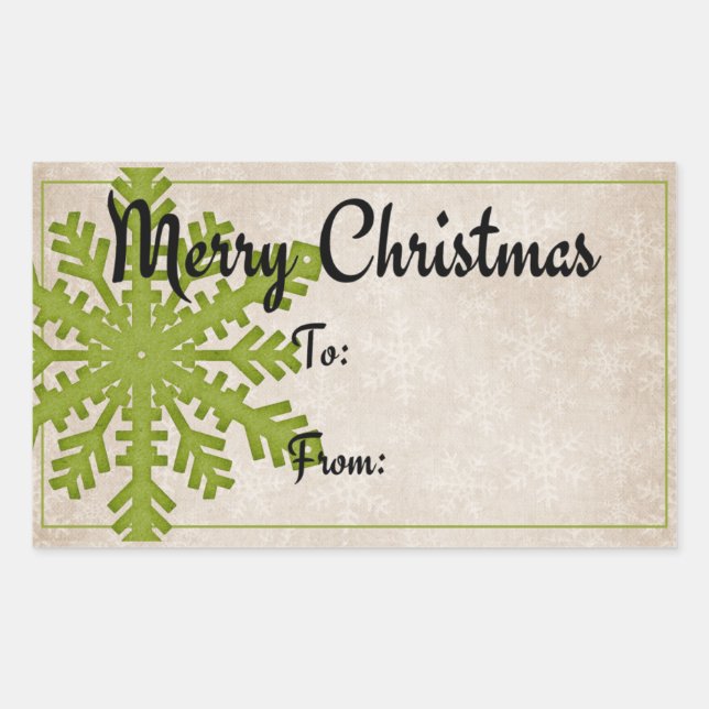 Green Snowflake | Merry Christmas Gift Rectangular Sticker (Front)