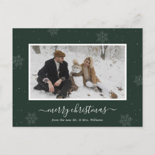 Green Snowflake Merry Christmas Photo Holiday Postcard