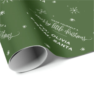 Green Snowflake "Merry Little Christmas" Wrapping Paper