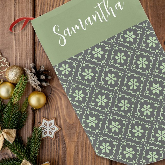 Green Snowflake Pattern Custom Christmas Small Christmas Stocking (Holiday Christmas stocking green snowflake pattern)